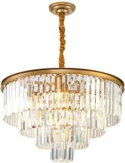 Gold Modern Crystal Chandelier Lighting K9 Crystal Round Chandelier Hanging C...