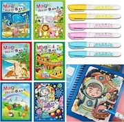 6 Set Water Drawing Books for for Kids, Kids Montessori Toys Reusable Magic Water Coloring Book Magica Drawing Books Painting Toys Toddler Early Education Toys for Kids 3-6(Pen Random Color)