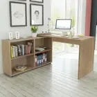 Corner Home Office Desk With Bookcase Workstation L-Shape Writing Computer Table