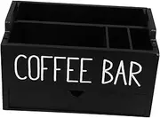 BESTOYARD Wood Coffee Station Organizer with Drawer Multi Functional Coffee Bar Storage Box for Countertop Snack Drawer Farmhouse Decor Black and Space Saving Design