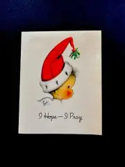 1 VTG Unused Eva Harta Xmas Greeting Card Cute Angel With Mistletoe Santa Hat