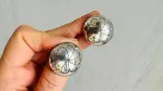 Navajo Round Concho Earrings. Sterling Silver. Dine Artisan Ben J Chavez Signed