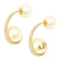 在飛比找momo購物網優惠-【Dior 迪奧】經典品牌雙珠水鑽弧形造型吊墜針式時尚耳環(