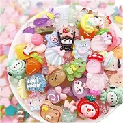 JINDUODUO 60 Pcs Slime Charms Bulk for DIY Craft Making Kit, Cute Flat Back Resin Charms for Crafts (Multicolored), Resin