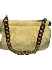 Yellow Straw Facile Frame Clutch, A New Day, With Gold Chain Strap FSC Certified