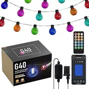 Cozylady String Lights Outdoor 15M/50FT, 25 G40 LED Bulbs +5 Tubes, Waterproof Shatterproof Plug-in Patio Lights，2700K Colorful Fairy Lights for Garden Yard Wedding Party(No Remote)
