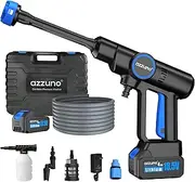 [AZZUNO] Coldless Portable Pressure Washer, 850PSI High Pressure Washer, 4000mAh Powerful Washer Gun with 6-in-1 Nozzle, Handheld Power Cleaner for Car, Home Cleaning & Garden Watering 2 Batteries