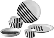 Fashion Black and Blue Striped Porcelain Cutlery Set, Dinner Set, Salad Cereal Bowl Steak Pasta Plate, 7 Pieces