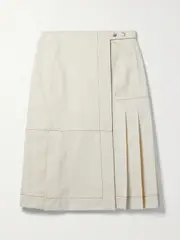 [3.1 PHILLIP LIM] 3.1 PHILLIP LIM - Pleated Paneled Cotton-canvas And Ripstop Midi Wrap Skirt - Cream - US0 US 0 Cream