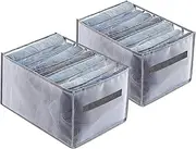ACEmedia Wardrobe Clothes Organizer 7 Grids, 2PCS Washable Closet Organizers and Storage, Clothes Drawer Organizers Mesh Separation Box for Legging, T-Shirt, Underwear, Socks - Grey