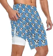 [ZZXXB] French Bulldog Athletic Shorts for Men with Pockets 2 in 1 Quick Dry Running Shorts S-3XL