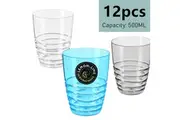 12x Plastic Tumbler 500ML Drinking Cup Glasses Wine Coffee Tea Beer Cups Clear