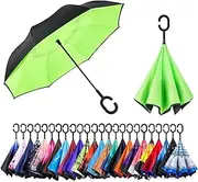NewSight Reverse/Inverted Double-Layer Waterproof Straight Umbrella, Self-Standing & C-Shape Handle & Carrying Bag for Free Hands, Inside-Out Folding for Car Use