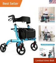 Senior Rollator Walker Aluminum Folding Seat Large 8-inch Wheels Compact