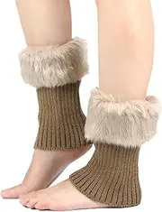 [Generic] Fluffy Leg Warmers, Furry Wrist Faux Fur Trim Cuffs Fuzzy Knitted Boot Covers Winter Plush Socks for Women