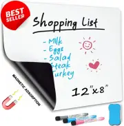 12x8 Magnetic Whiteboard for Fridge, Mini Dry Erase Board with Markers & Eraser