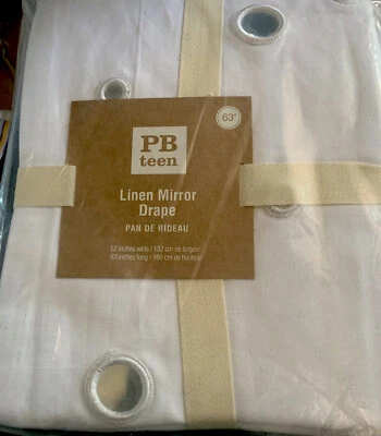 Pottery Barn White Linen MIRROR Drape Lined Panel Curtain Window Treatment 63"