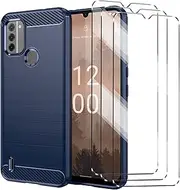 [HuiYouMY] [4 in 1] Case Compatible with NOKIA C31 5G Cover with 3 Pack Tempered Glass Screen Protector for NOKIA C31 5G, Slim Fit Soft TPU Shockproof Anti-Scratch Phone Case Cover - Navy