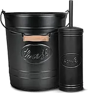 Autumn Alley Farmhouse Bathroom Trash Can and Toilet Brush Set - Rustic Bathroom Accessories for Charming Bathroom Décor, Galvanized, Black