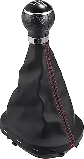 X AUTOHAUX 5 Speed Manual Gear Shift Knob with Boot Dust Cover Compatible for VW Caddy II 2 2004-2009, Durable Faux Leather Black Red Stick Shifter Lever Knob