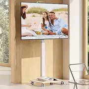 HOLGVE Mobile TV Stand, Mobile TV Cart for 32-85 Inch On Wheels, Floor Rolling TV Cart, Adjust Height Portable TV Stand, Rotatable Rolling TV Stand Cart(White)