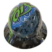 full brim hard hat custom hydro dipped IN BLUE BANDANNA WITH POISON LOGO