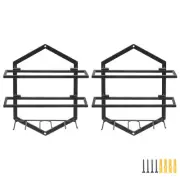 2 Set Wall Mounted Wine Rack Metal Hanging Wine Bottle Holder Black