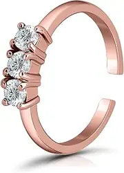 [Hoops & Loops] 925 Sterling Silver Cubic Zirconia Three Stone Toe Ring for Women and Teen Girls