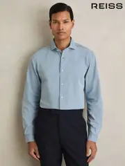 Reiss Blue Draper Washed Chambray Button-Through Shirt (U30649) | $180