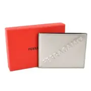 SALVATORE FERRAGAMO Argento Silver Embossed Leather Credit Card Case Italy NIB