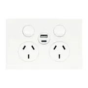 Hager WBQP2SUSBAC-MW Finesse Series Double Powerpoint, Switchplug Combination, With Single USB Type A+C Charging Outlet, Single Pole, Flush, Horizontal, 250V 10 Amps, 3 Pin, Matt White