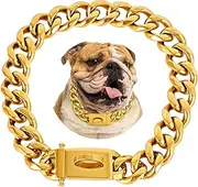 BAOBOTE 20MM Gold Dog Chain,Cuban Link Dog Collar with Design Secure Buckle,Cuban Link Strong Heavy Duty Chew Proof for Medium Dogs(26" Gold)
