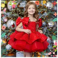 在飛比找蝦皮商城精選優惠-耶誕節兒童禮服2024新款紅色中兒童亮片蓬蓬紗女童公主裙華麗