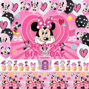 Minnie Mouse Theme Party Decorating Set - Birthday Backdrop Banner Latex Balloons Birthday Cake Cupcake Toppers Tablecloth- Kids Birthday Party Decorations