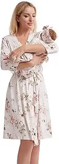 Galabloomer Maternity Robe and Baby Receiving Blanket,Matching Mommy Labor Delivery Robe and Swaddle Set