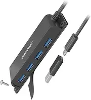 mbeat® Mountable 4-Port USB-C Hub, Four Ports, 5Gbps Data Transfer, USB-C to USB-A Adapter, Smart Mountable Design with Screws and Hook and Loop Strip Tape, 60cm Data Cable