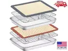 Baking Sheet with Rack Set & Silicone Baking Mat Cookie Sheet for Toaster Oven