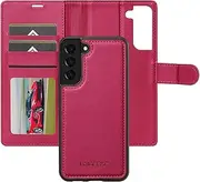 Boyobacase Wallet Case for Samsung Galaxy S22 5G,for Galaxy S22 5G Case,2 in 1 Detachable Wallet Magnetic with Card Slots Cash Pocket Stand Feature with Wrist Strap-Red