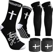 Glitopper 1 Set of Cross Grip Soccer Socks Shin Guard Sleeves Shin Guard Straps with Bible Verse for Training Matches Basketball Football Soccer Sports