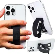 LoveHandle PRO Black - Premium Phone and Tablet Grip with Swappable Strap, Phone Stand - a Kickstand and Internal Magnets to Mount on Compatible Metal Surfaces - Made in USA