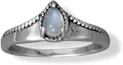 [JewelryWeb] 925 Sterling Silver Oxidized Pear Rainbow Celestial Moonstone Bead Edge Ring 6mm X 4mm Shaped Size 5 Band Style-Ring for Women