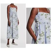 NWT $995 Adeam Intermix "Hydrangea" blue floral midi sun beachy dress 0