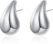 [Une Douce] 6 Pairs Chunky Gold Hoop Earrings Set，Earring Dupes, Lightweight Teardrop Hoop Earrings with 14k Gold/Silver Plating, Pearl with Thick Hoop Earrings, Minimalist Trendy Earrings for Women Girls