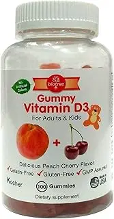 Gummy Vitamin D for Adults & Kids - Delicious Peach Cherry Gummy Bear Vitamin D3 - Kosher Certified Gluten Free No Artificial Colors 100 Count