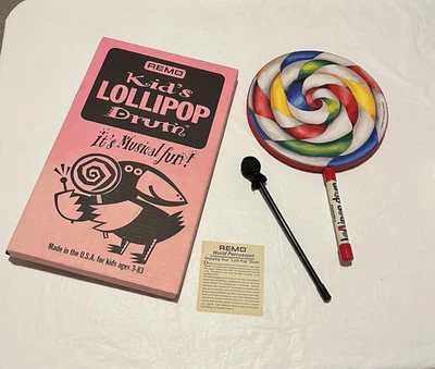Vintage Remo Kids Lollipop 10” Drum Colorful Music/ Prop Instrument. 16.5” Long