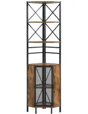 [IHOMDEC] 6-Tier Pentagon Standing Storage Corner Shelf With Cabinet in Rustic Dark Brown