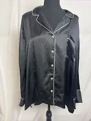 Victoria's Secret Women's Black Satin Button Front Pajama Top Size XL NEW