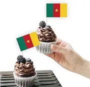 100 PCS Cameroon Flag Cake Topper,Cameroonian Cupcake Stand for Party Decoration Supplies