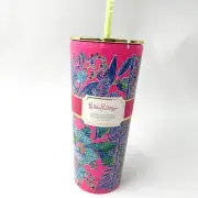Lilly Pulitzer Earned Stripes Tall Insulated Tumbler With Straw NEW