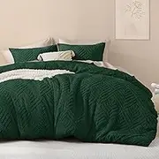 Litanika Emerald Green Queen Comforter Set, 3 Pieces Dark Green Tufted Boho Farmhouse Bedding Comforter Sets, Lightweight Fluffy Comforter Bed Set for All Season (90x90In Comforter and 2 Pillowcases)
